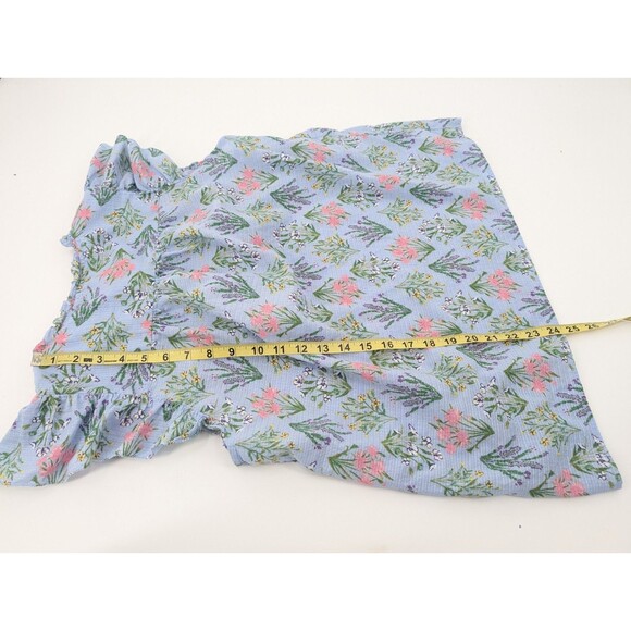 Loft Blue Floral Ruffle Short Sleeve Whimsical Floral Flowy Tie Blouse Size L - Picture 5 of 6